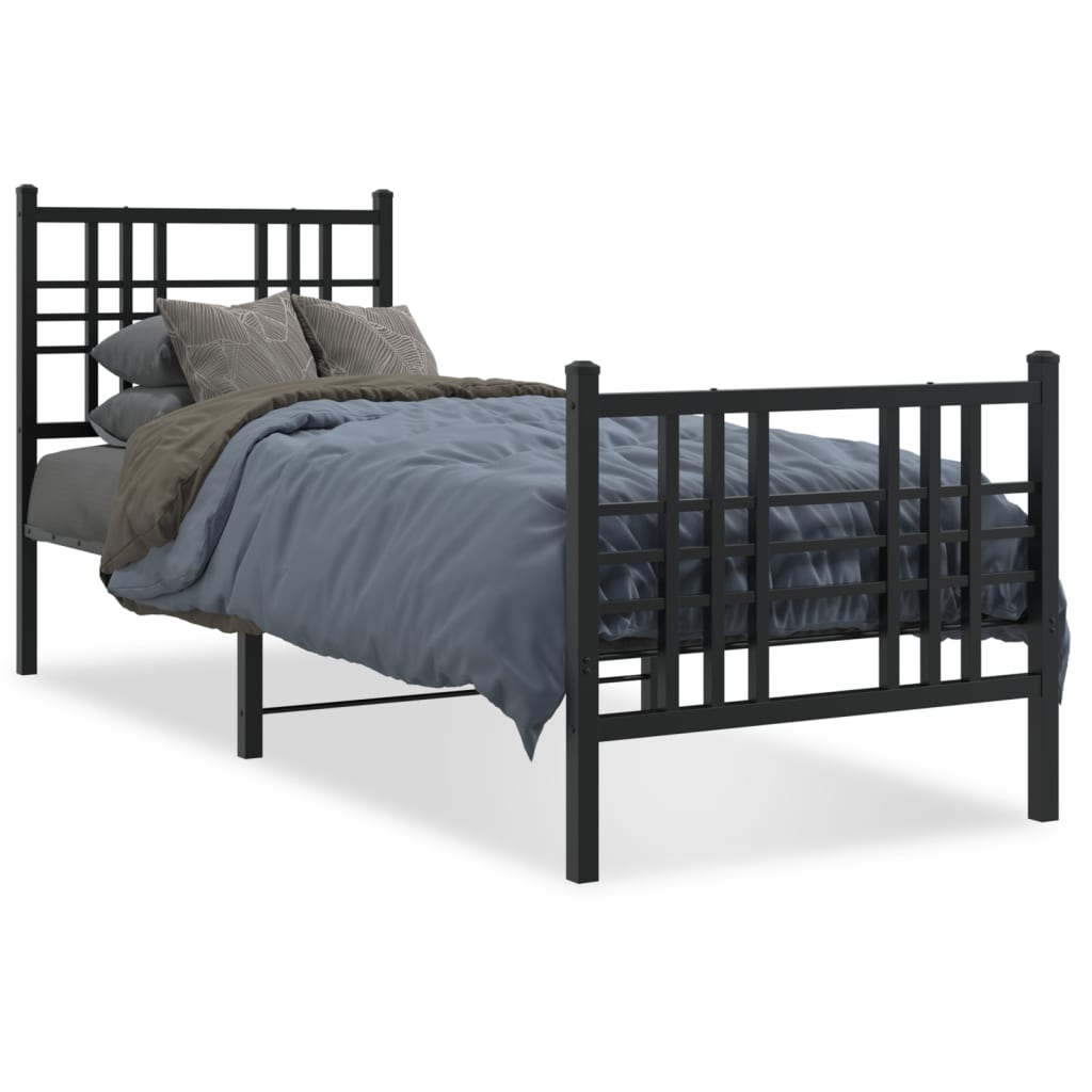 sengeramme med sengegavl og fodgærde 75x190 cm metal sort