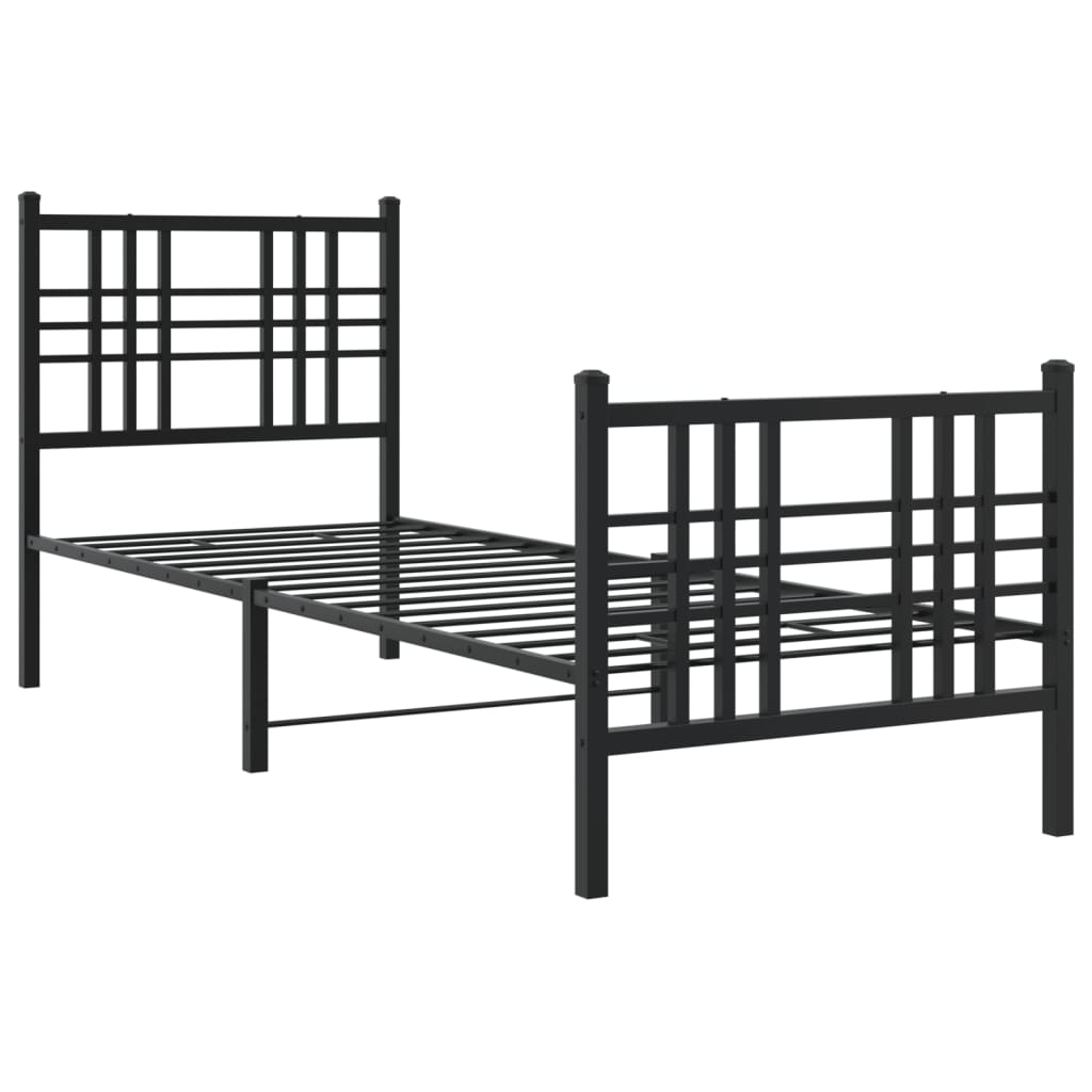 sengeramme med sengegavl og fodgærde 75x190 cm metal sort