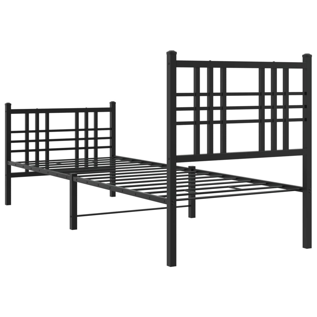 sengeramme med sengegavl og fodgærde 75x190 cm metal sort