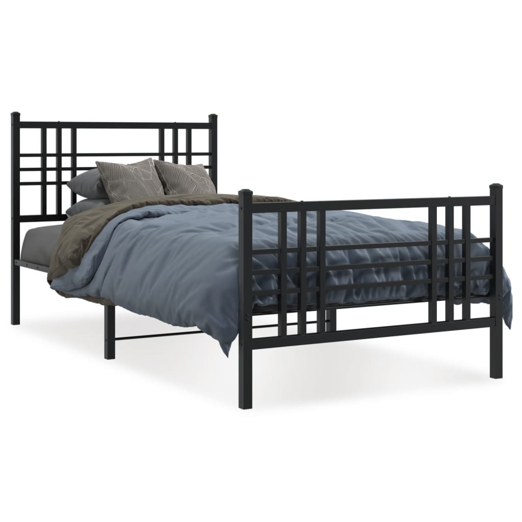 sengeramme med sengegavl og fodgærde 90x190 cm metal sort