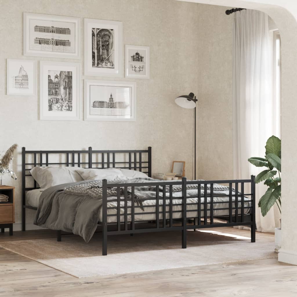 sengeramme med sengegavl og fodgærde 150x200 cm metal sort