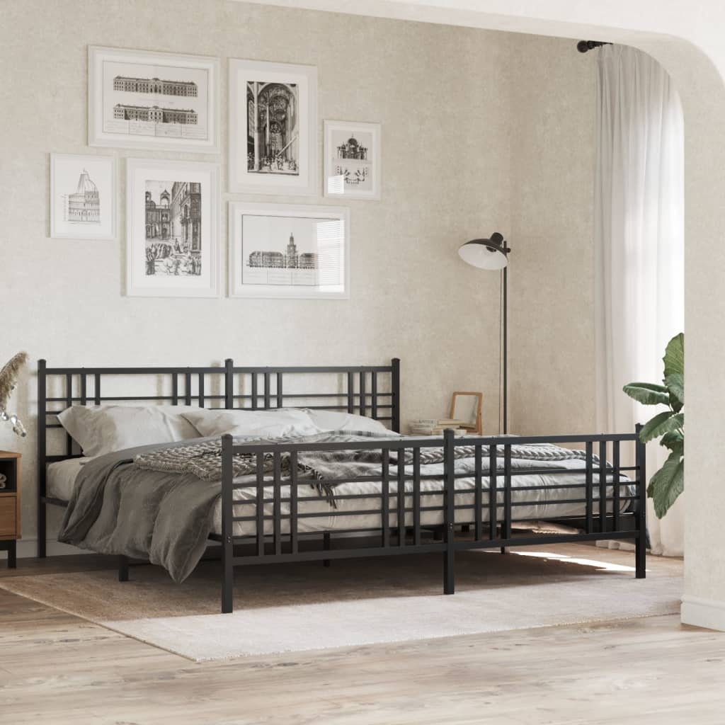 sengeramme med sengegavl og fodgærde 183x213 cm metal sort