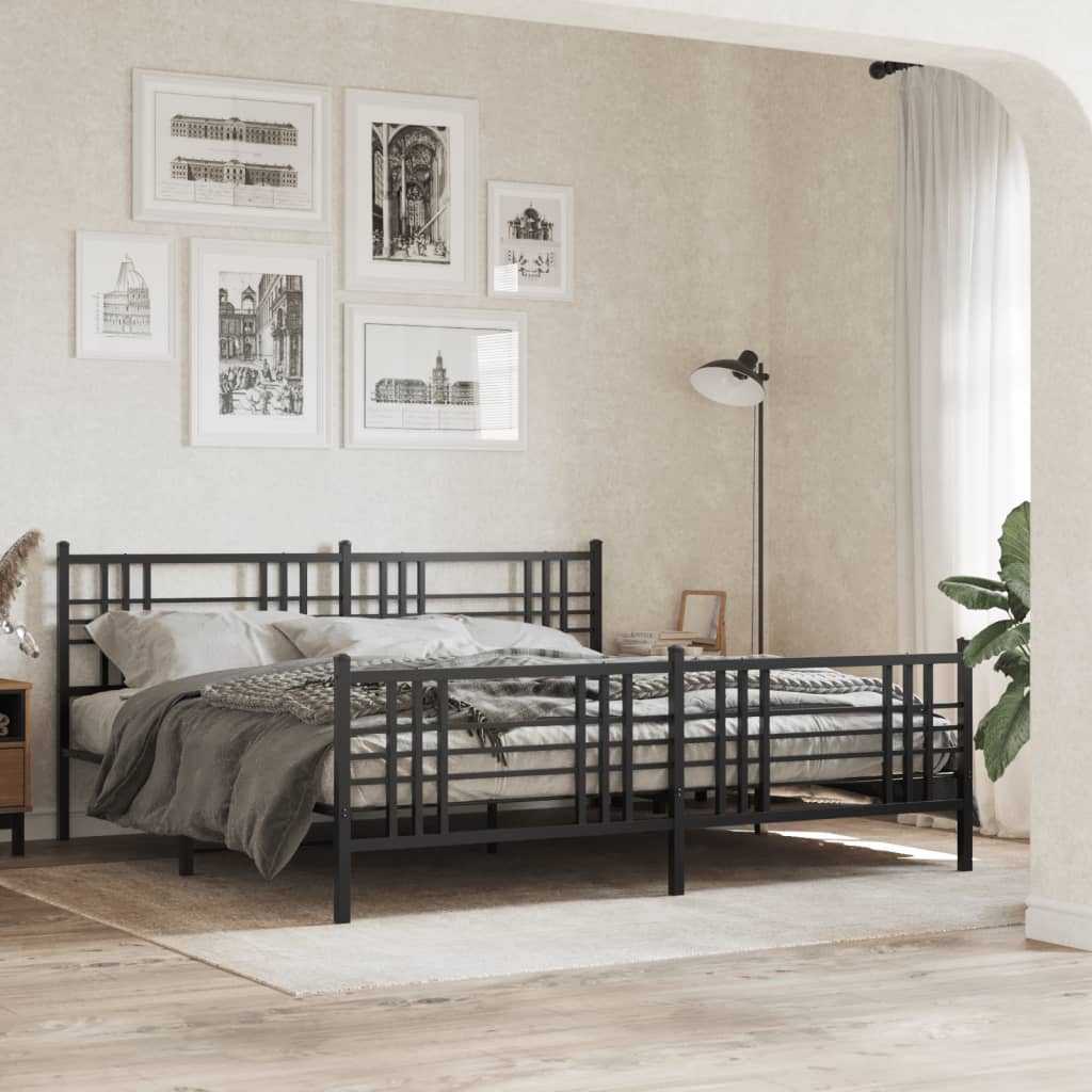 sengeramme med sengegavl og fodgærde 193x203 cm metal sort