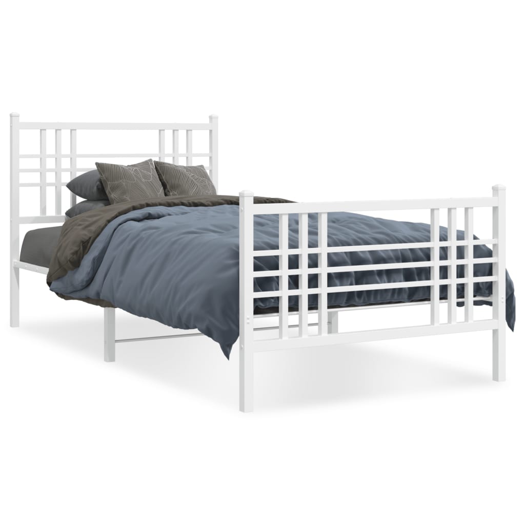 sengeramme med sengegavl og fodgærde 90x190 cm metal hvid