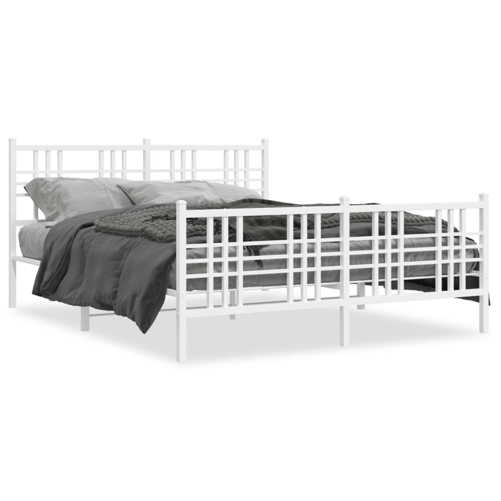 sengeramme med sengegavl og fodgærde 150x200 cm metal hvid