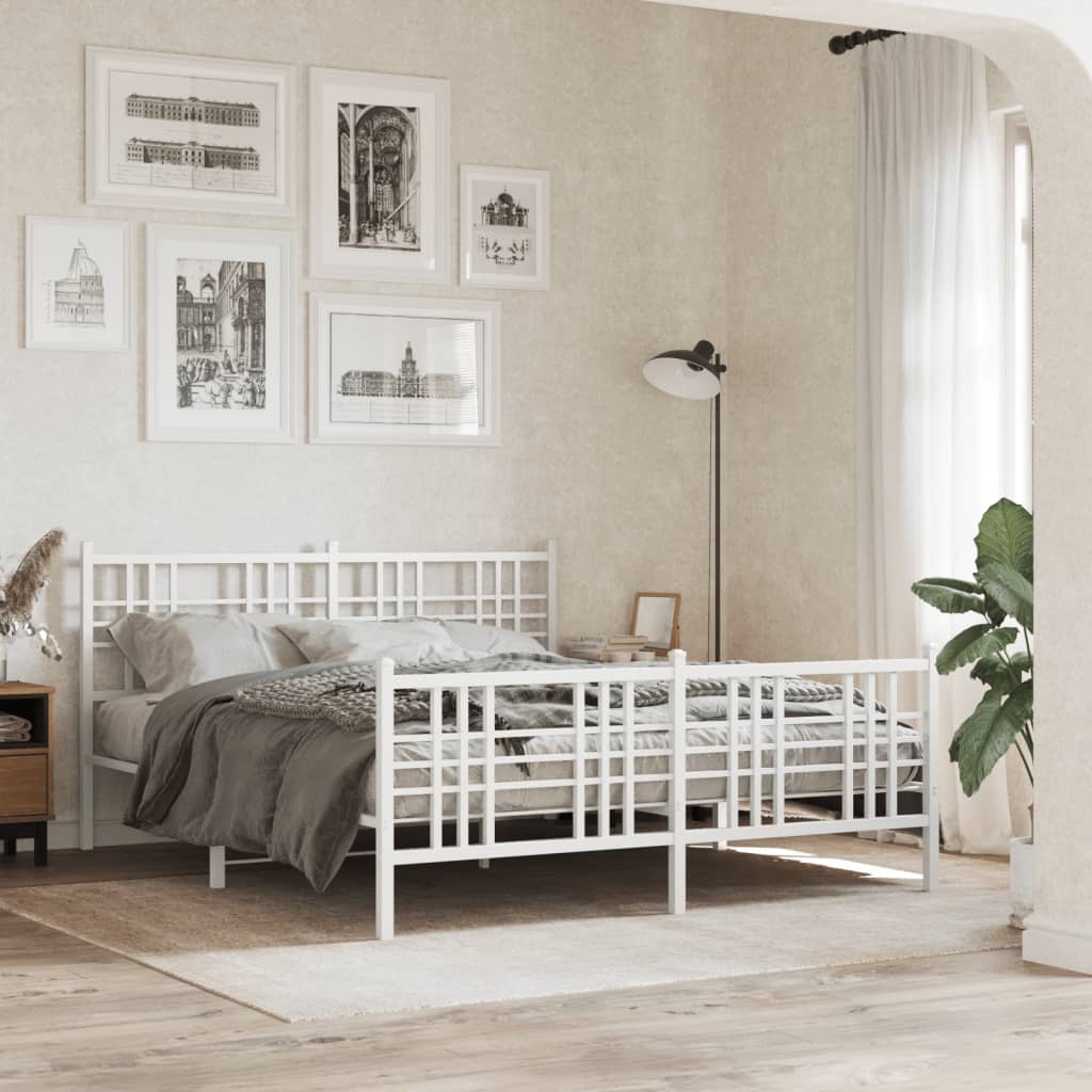 sengeramme med sengegavl og fodgærde 150x200 cm metal hvid