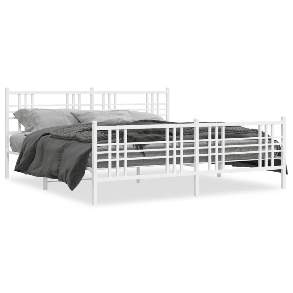 sengeramme med sengegavl og fodgærde 180x200 cm metal hvid