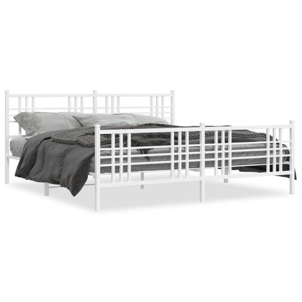 sengeramme med sengegavl og fodgærde 193x203 cm metal hvid