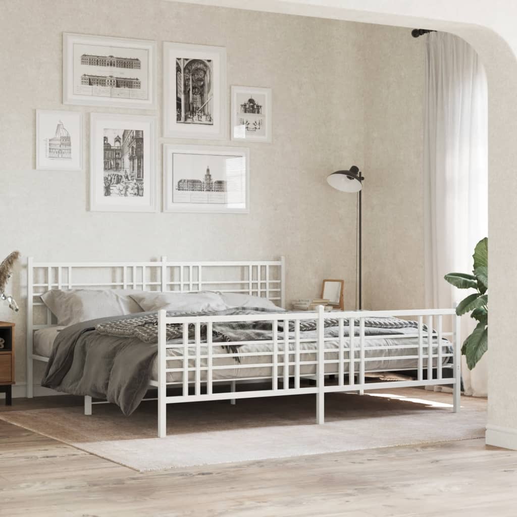 sengeramme med sengegavl og fodgærde 193x203 cm metal hvid