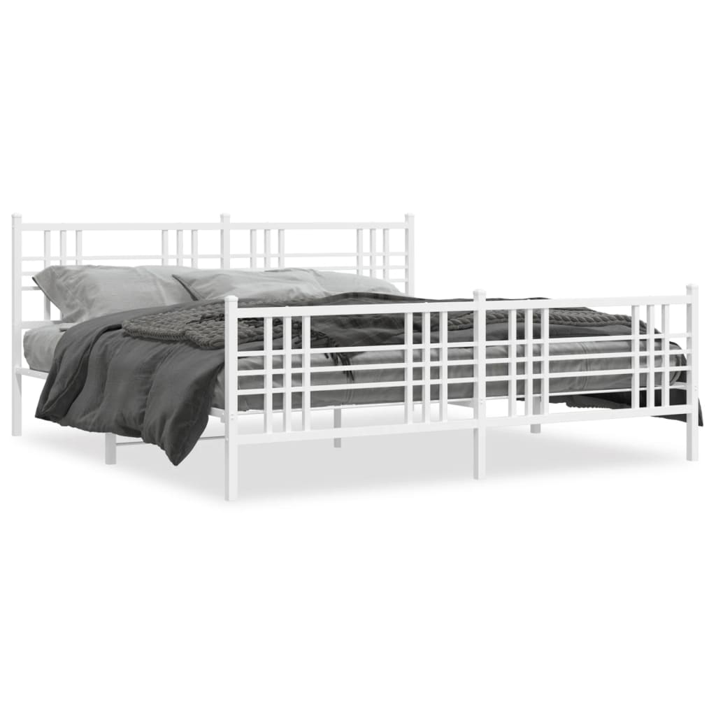 sengeramme med sengegavl og fodgærde 200x200 cm metal hvid