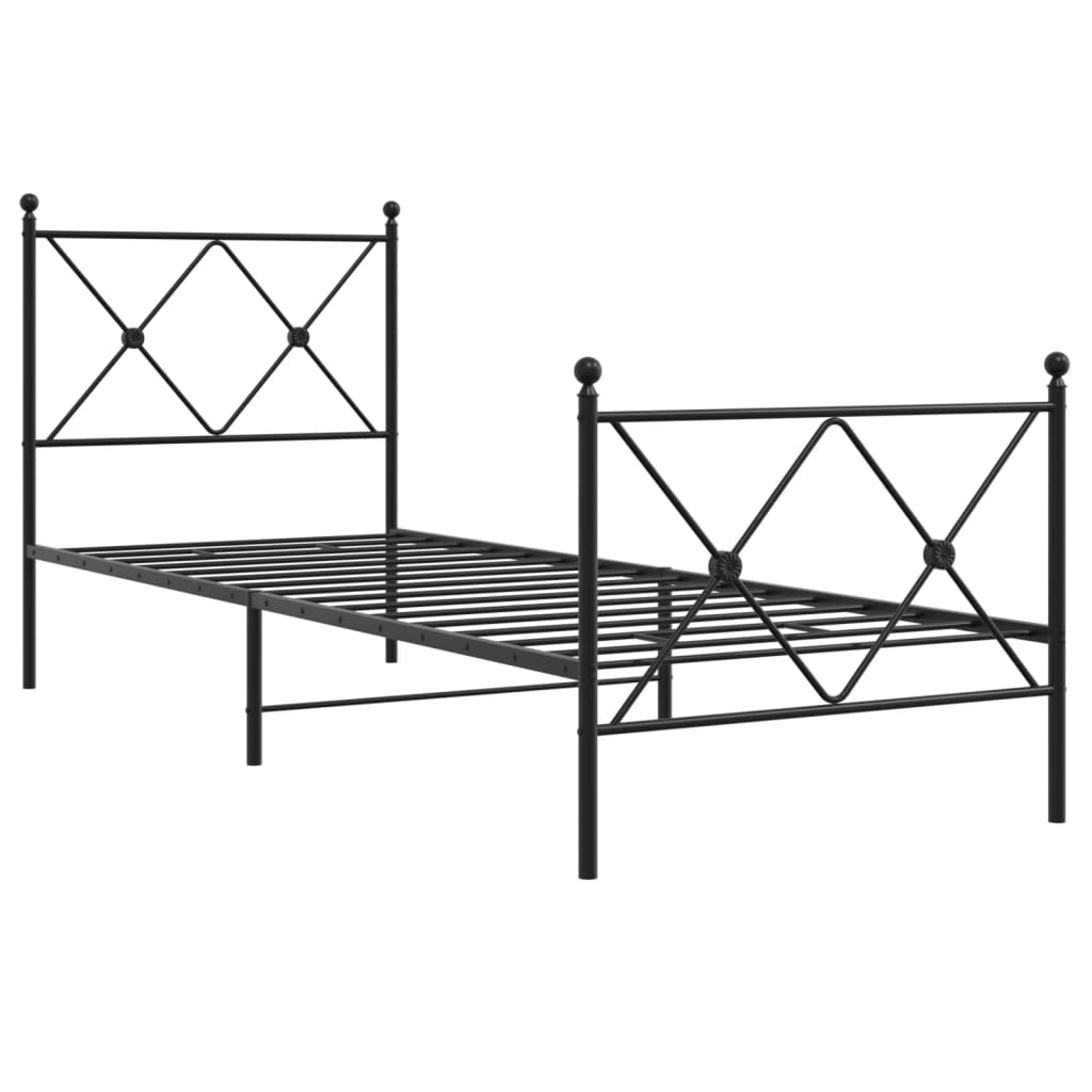 sengeramme med sengegavl og fodgærde 75x190 cm metal sort