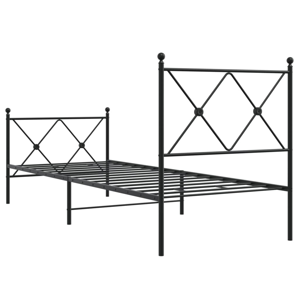 sengeramme med sengegavl og fodgærde 75x190 cm metal sort