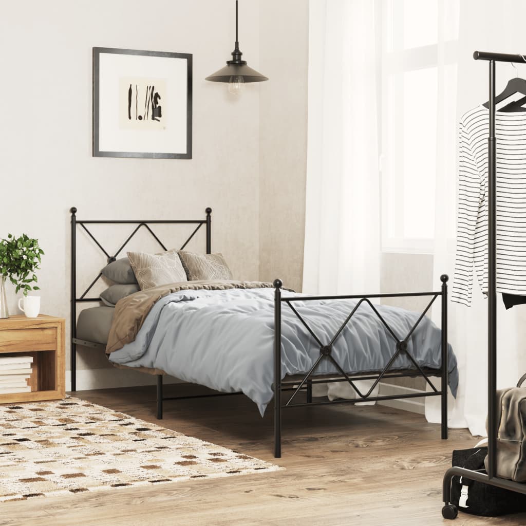 sengeramme med sengegavl og fodgærde 75x190 cm metal sort