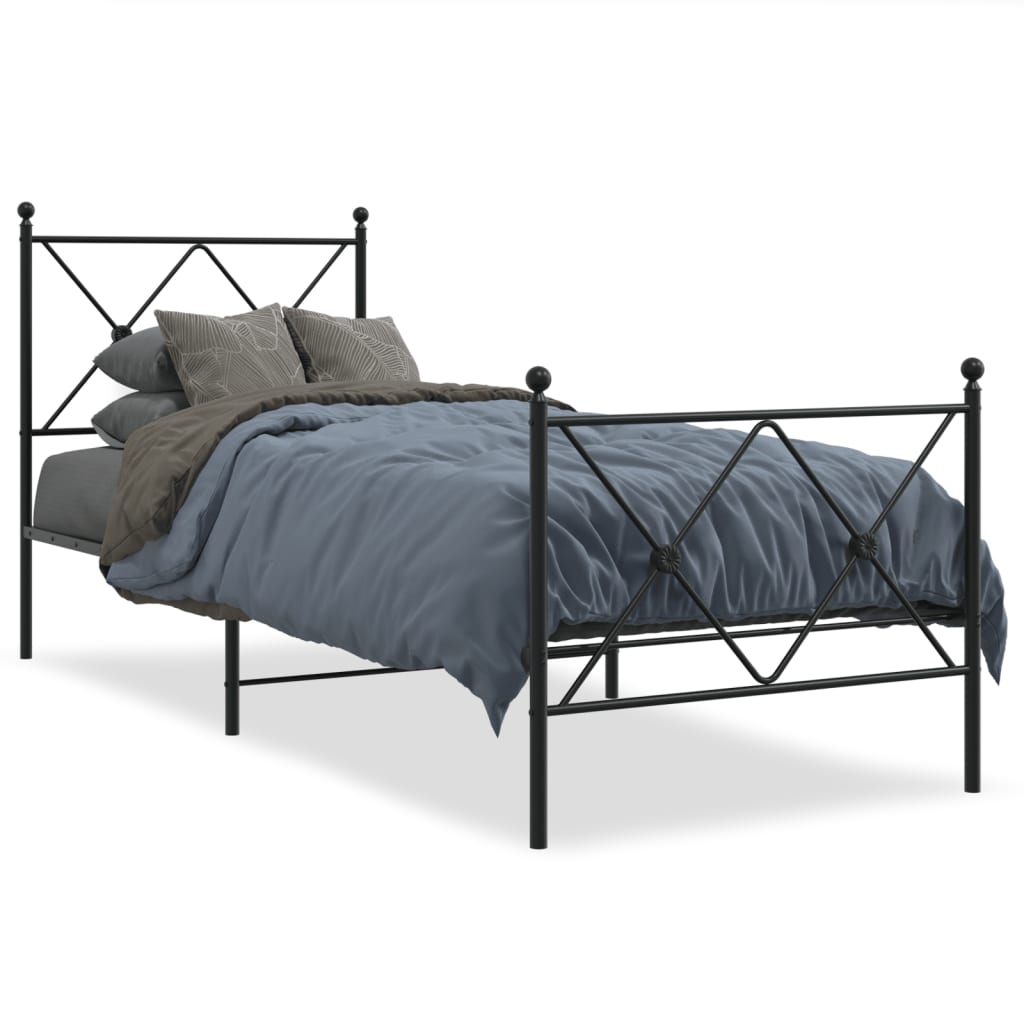 sengeramme med sengegavl og fodgærde 80x200 cm metal sort
