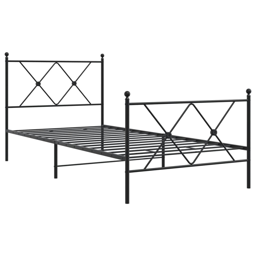 sengeramme med sengegavl og fodgærde 90x190 cm metal sort