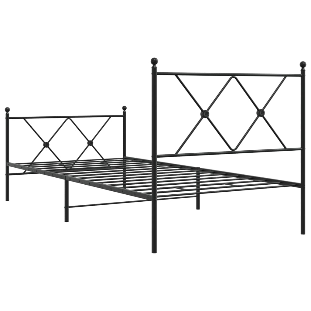 sengeramme med sengegavl og fodgærde 90x190 cm metal sort