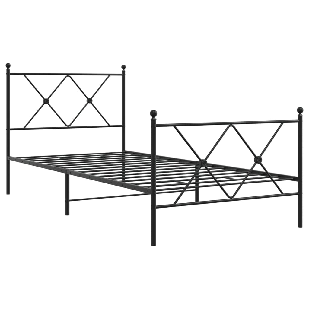 sengeramme med sengegavl og fodgærde 90x200 cm metal sort
