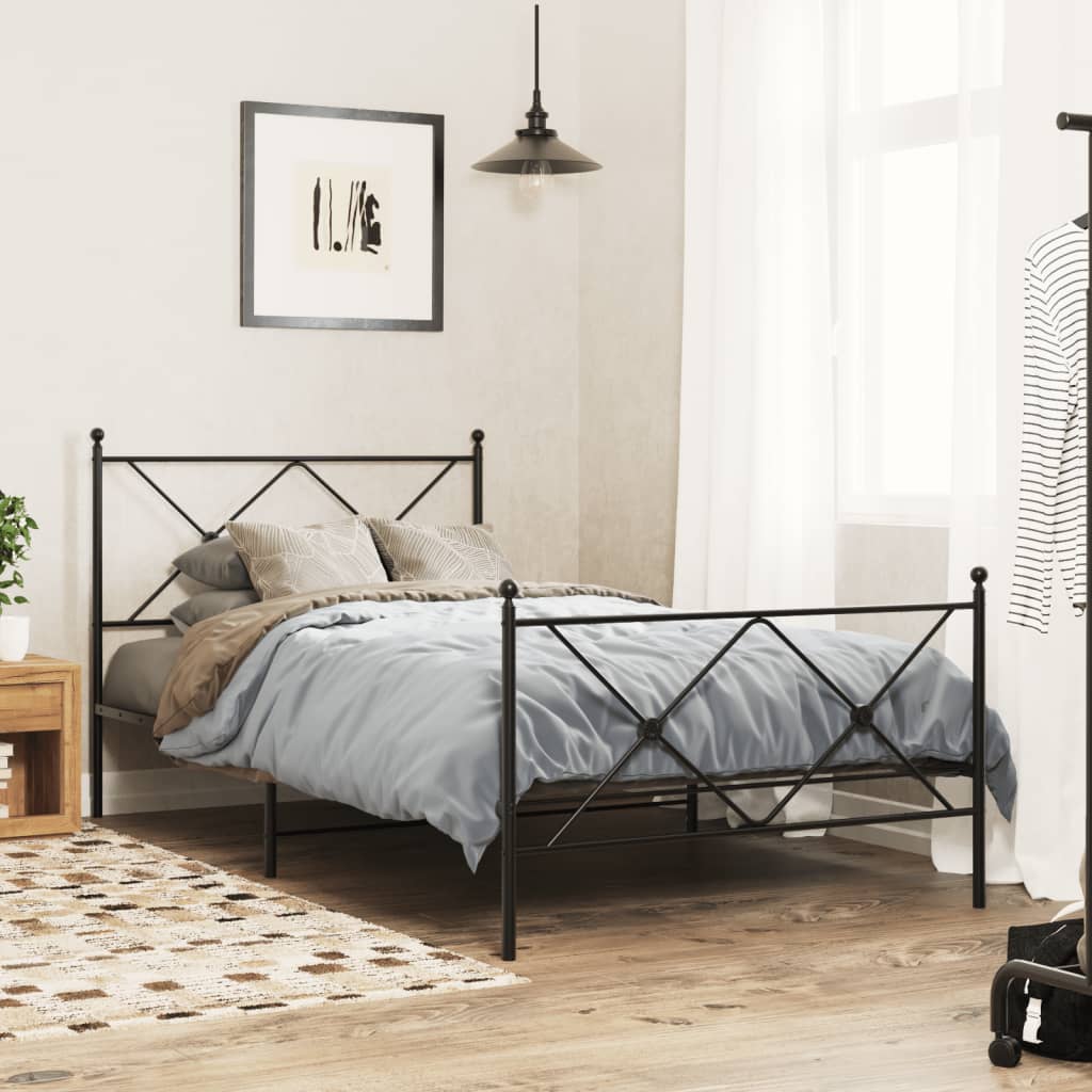 sengeramme med sengegavl og fodgærde 100x190 cm metal sort