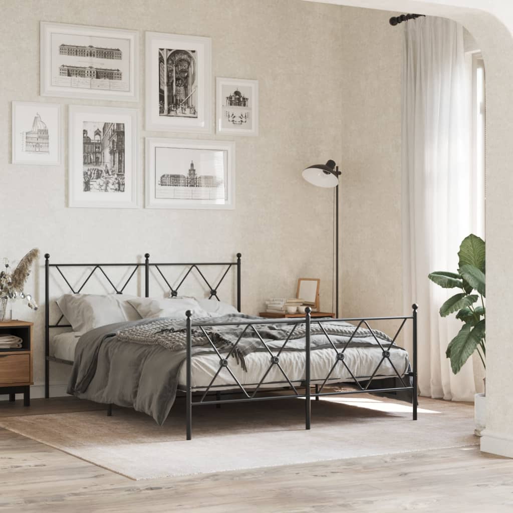 sengeramme med sengegavl og fodgærde 140x190 cm metal sort