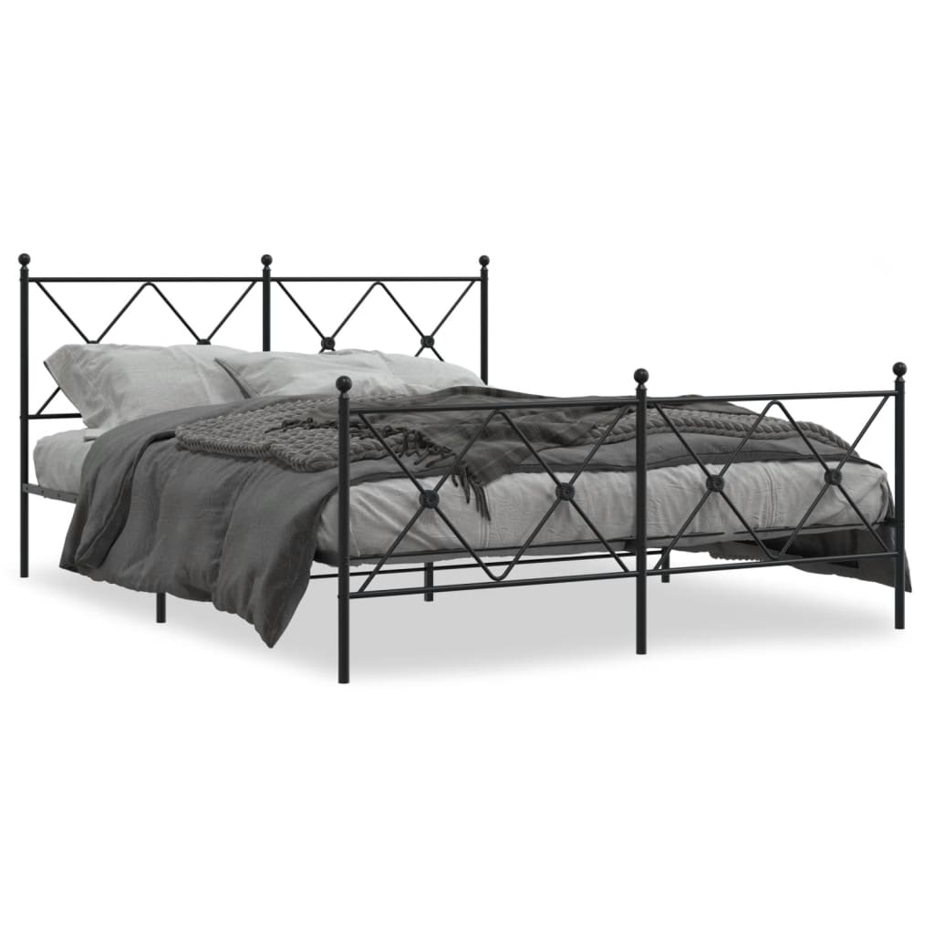 sengeramme med sengegavl og fodgærde 150x200 cm metal sort