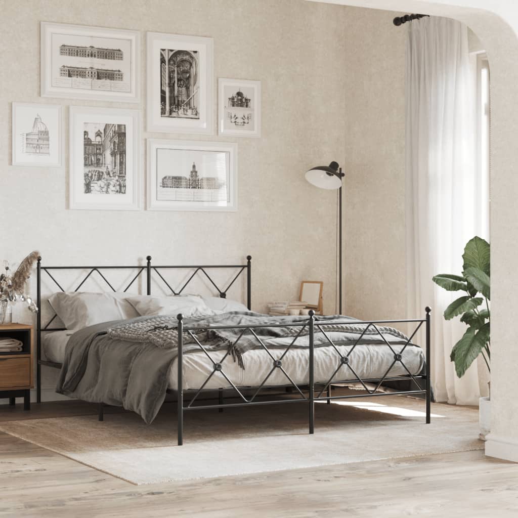 sengeramme med sengegavl og fodgærde 150x200 cm metal sort