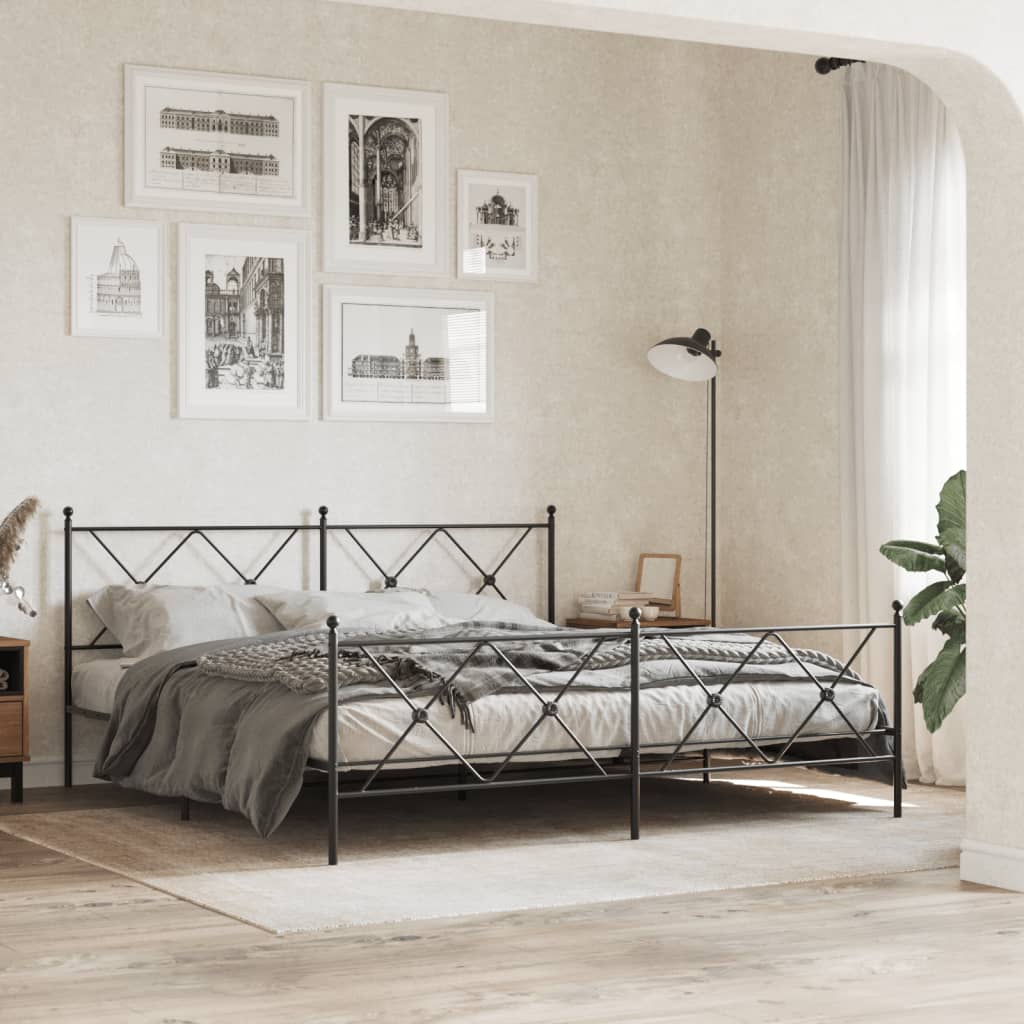 sengeramme med sengegavl og fodgærde 183x213 cm metal sort