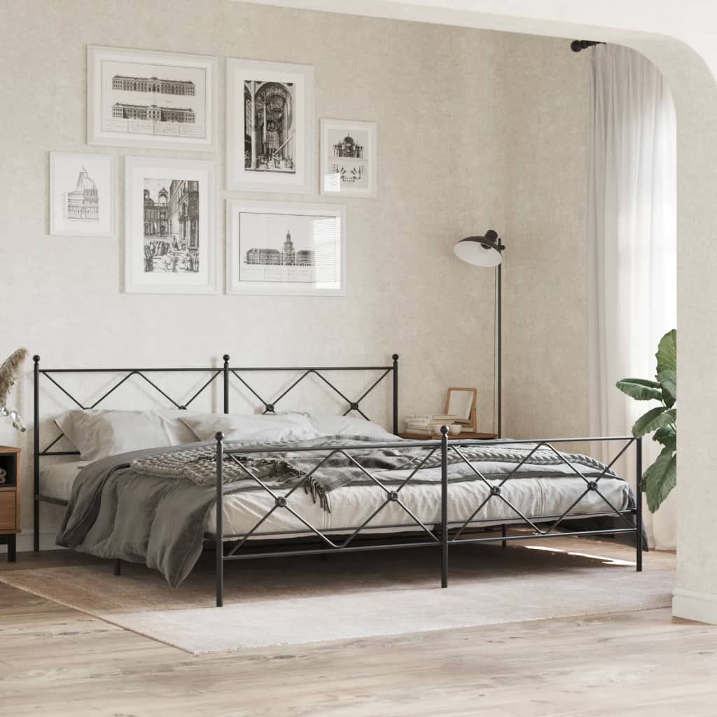 sengeramme med sengegavl og fodgærde 193x203 cm metal sort