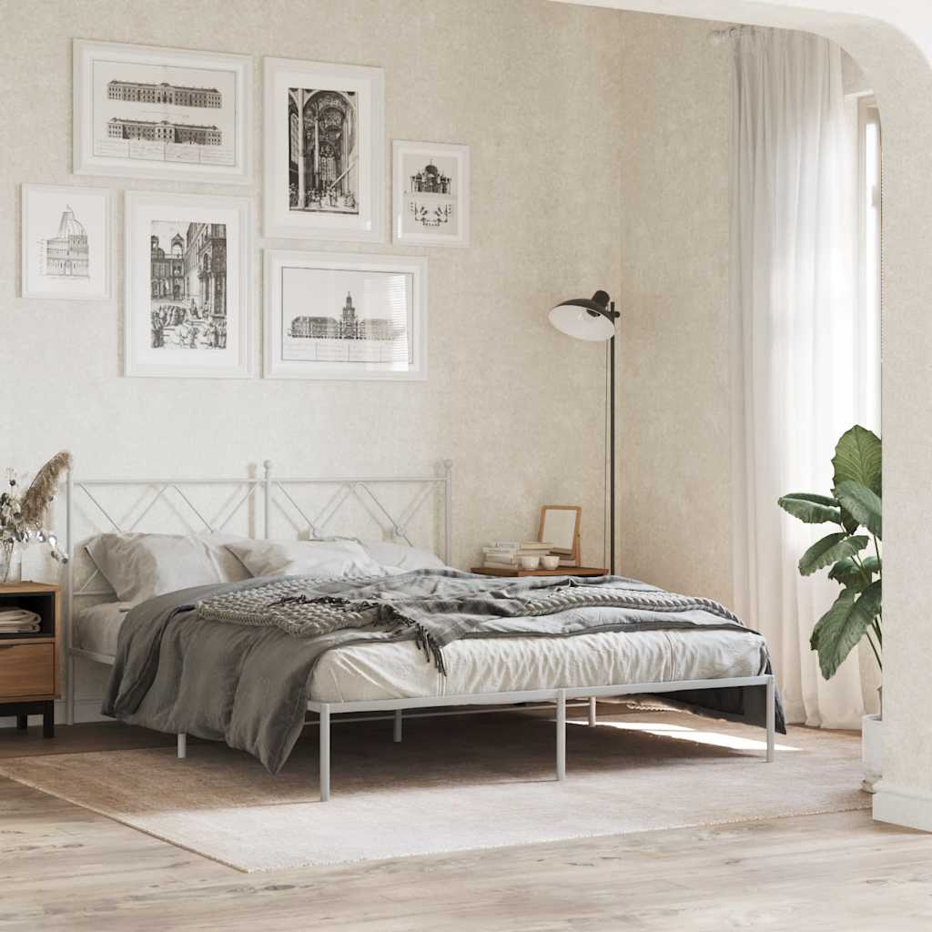 sengeramme med sengegavl 150x200 cm metal hvid