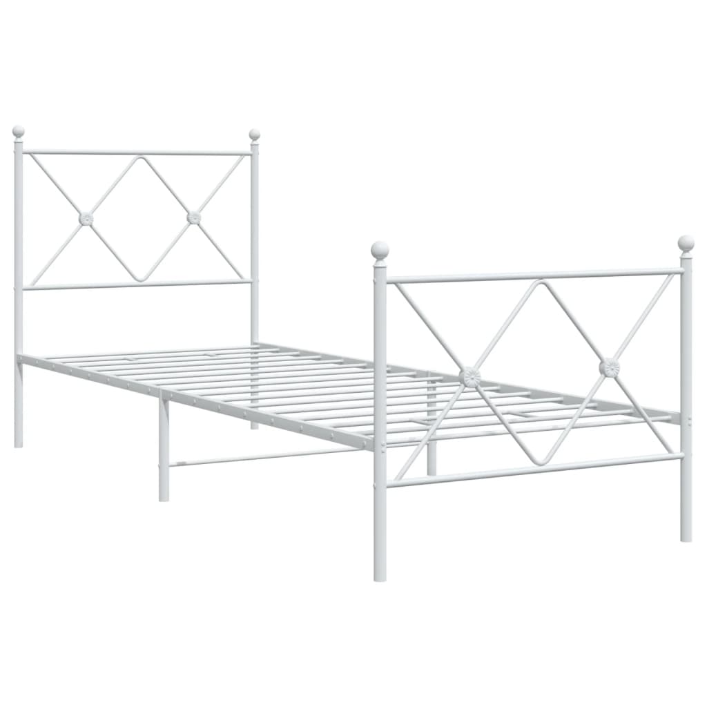 sengeramme med sengegavl og fodgærde 75x190 cm metal hvid