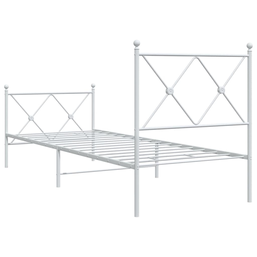 sengeramme med sengegavl og fodgærde 75x190 cm metal hvid