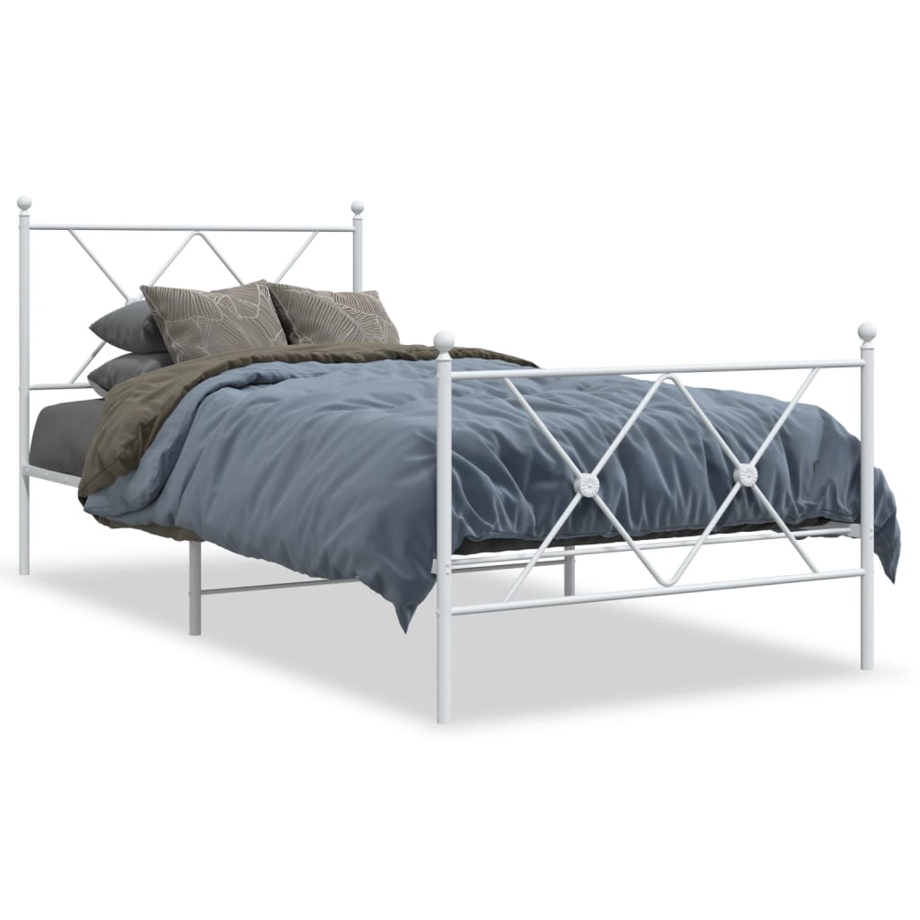 sengeramme med sengegavl og fodgærde 90x190 cm metal hvid