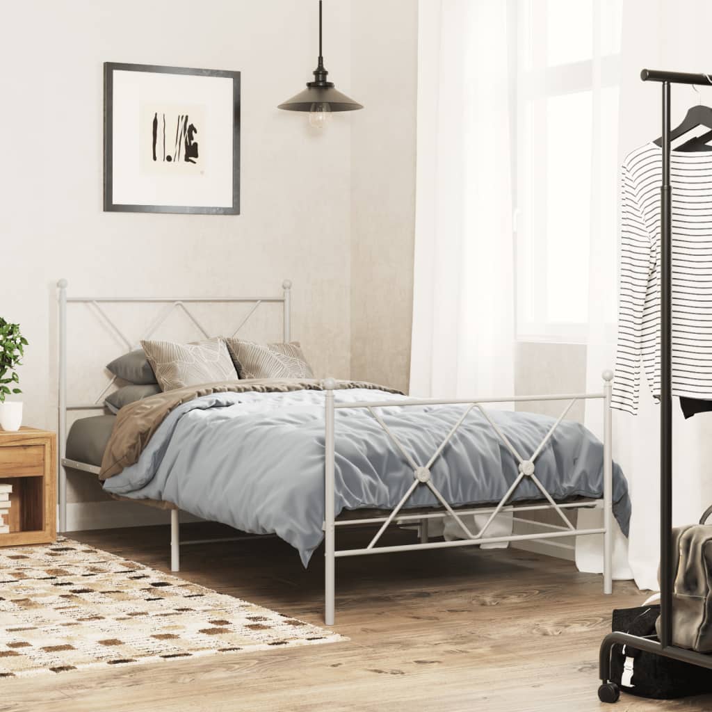 sengeramme med sengegavl og fodgærde 90x190 cm metal hvid