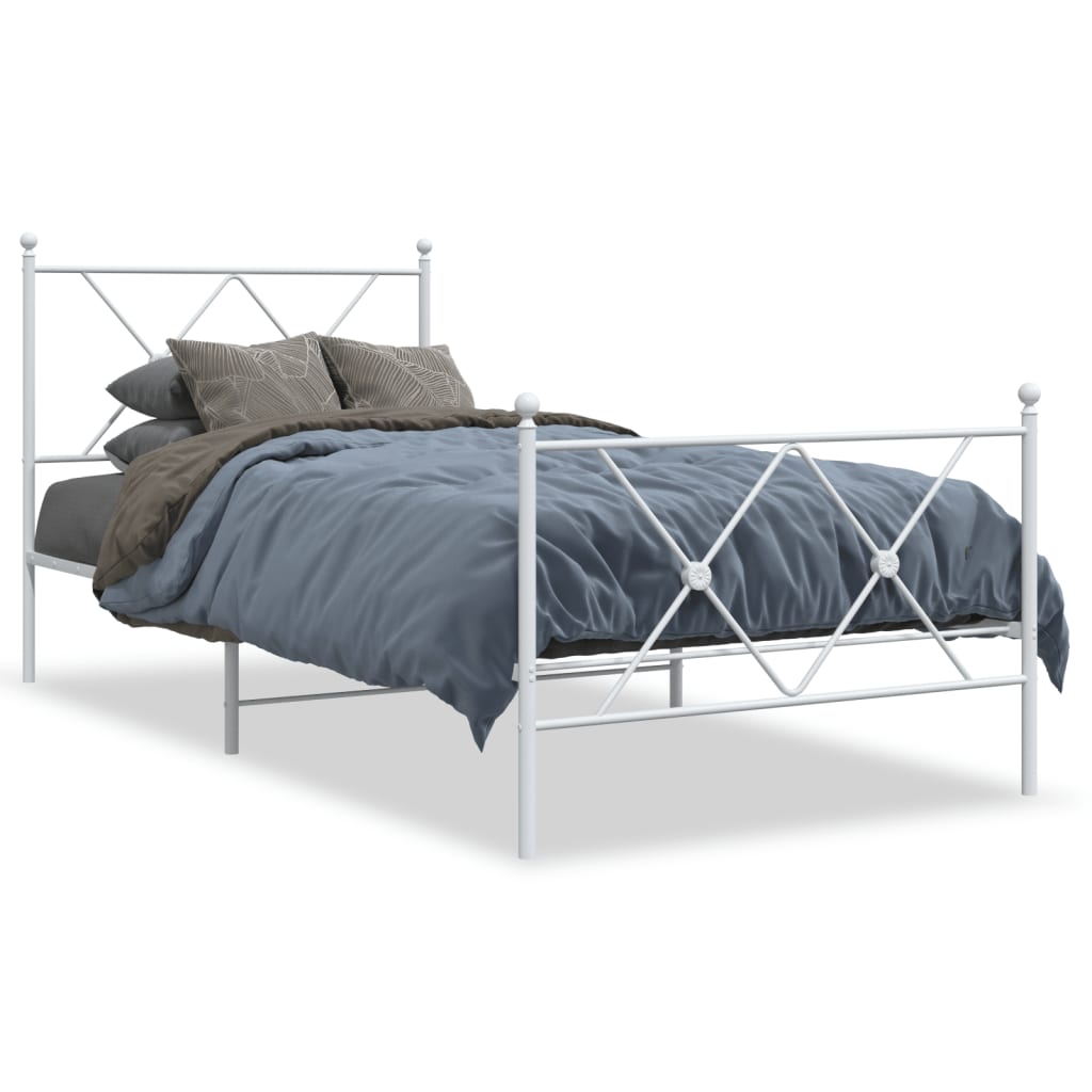 sengeramme med sengegavl og fodgærde 90x200 cm metal hvid