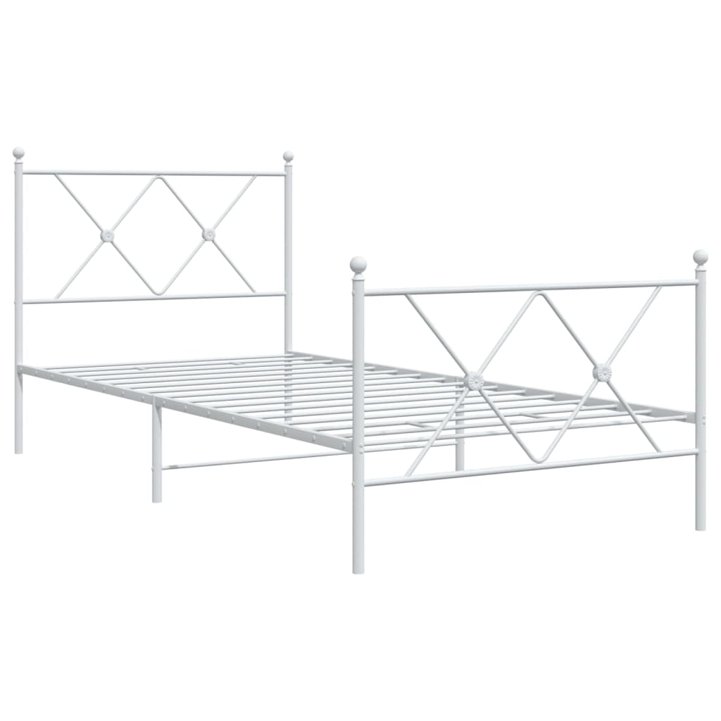 sengeramme med sengegavl og fodgærde 90x200 cm metal hvid