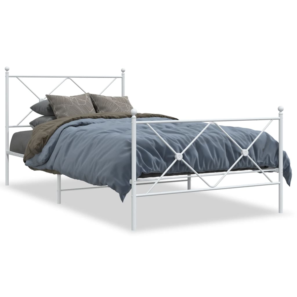 sengeramme med sengegavl og fodgærde 100x200 cm metal hvid