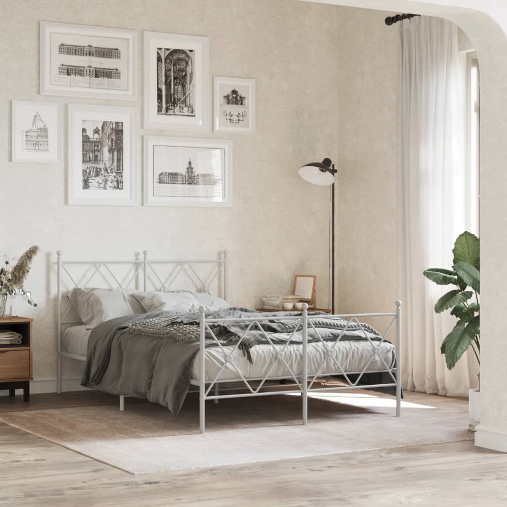 sengeramme med sengegavl og fodgærde 120x190 cm metal hvid