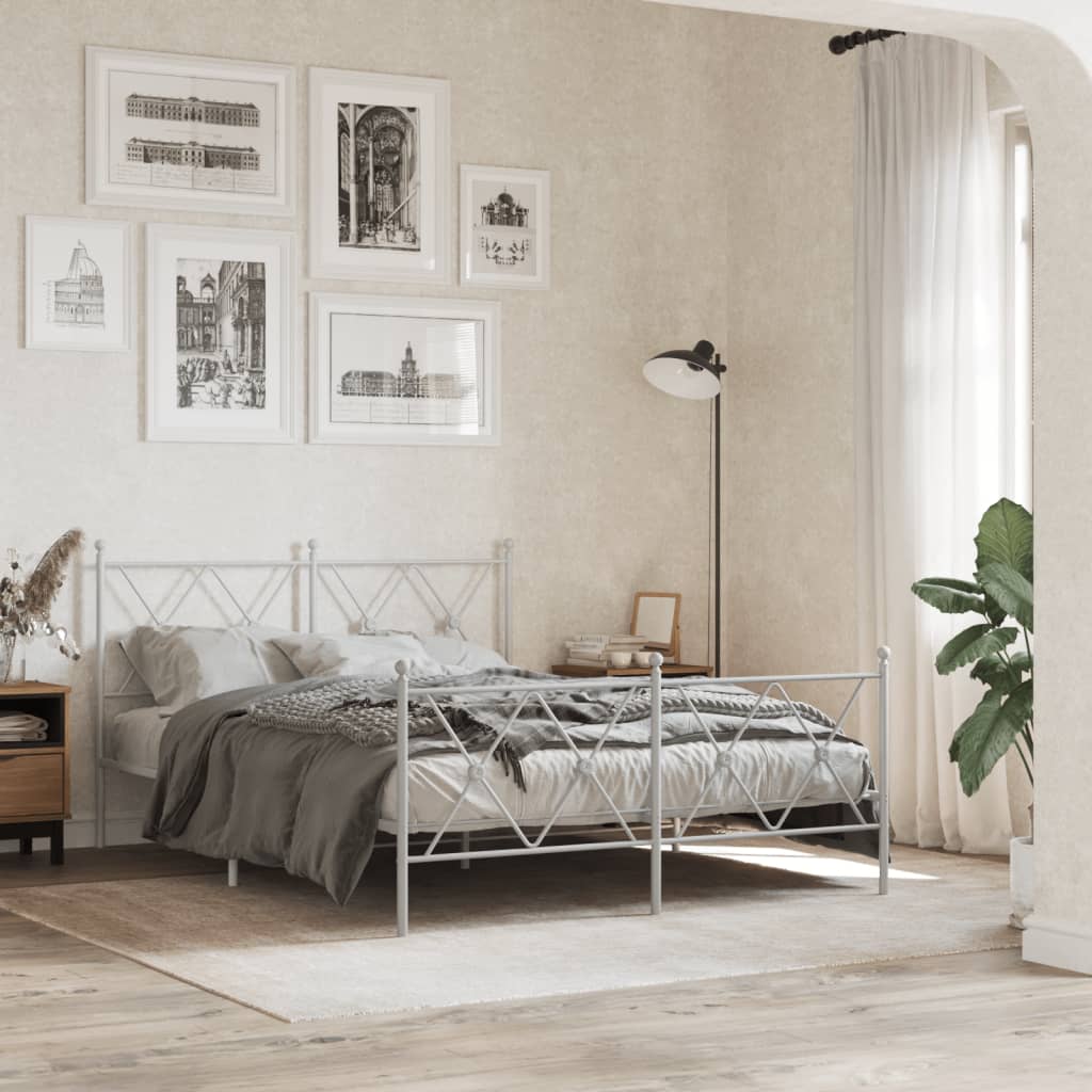 sengeramme med sengegavl og fodgærde 140x190 cm metal hvid