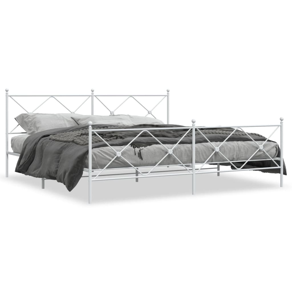 sengeramme med sengegavl og fodgærde 193x203 cm metal hvid