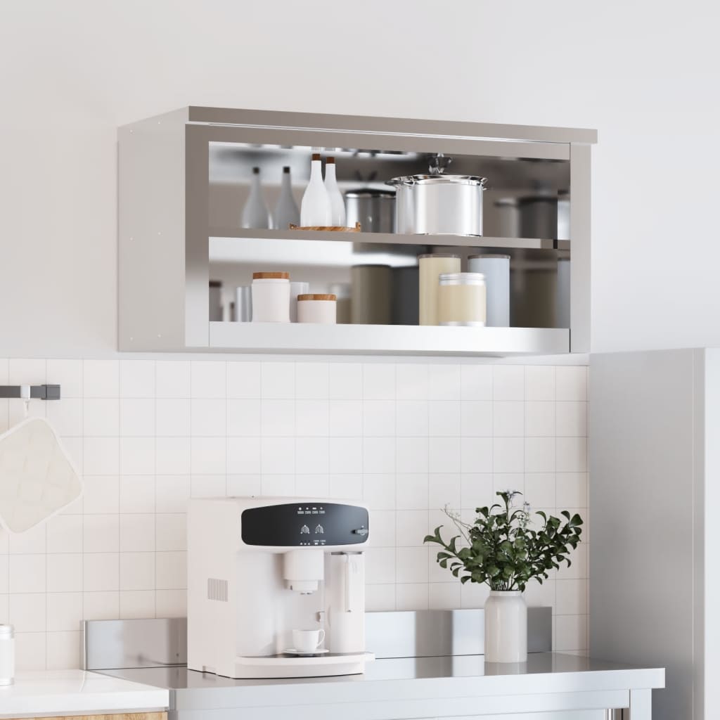 væghængt køkkenskab med hylde rustfrit stål