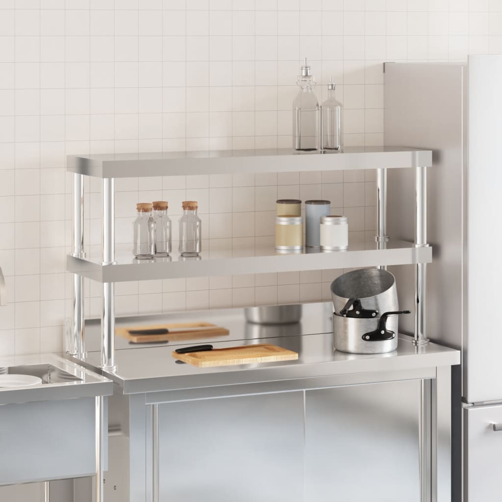 tophylde til arbejdsbord 110x30x65 cm 2 niveauer rustfrit stål