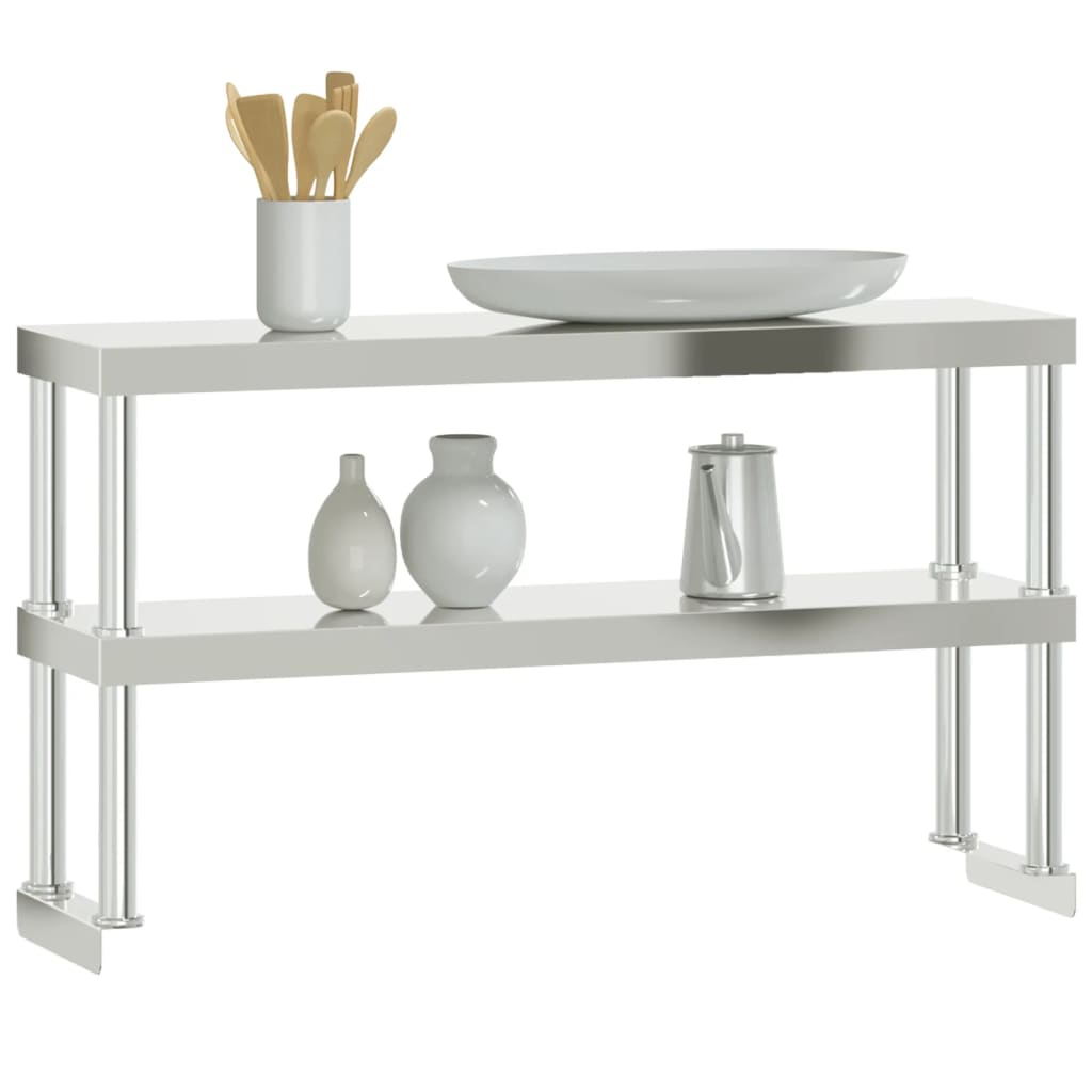 tophylde til arbejdsbord 110x30x65 cm 2 niveauer rustfrit stål
