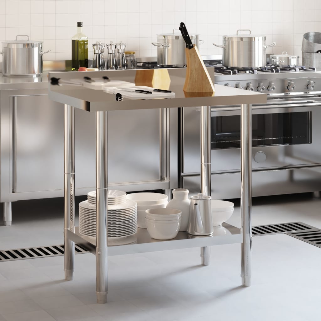 arbejdsbord til køkken m. stænkplade 82,5x55x93 rustfrit stål