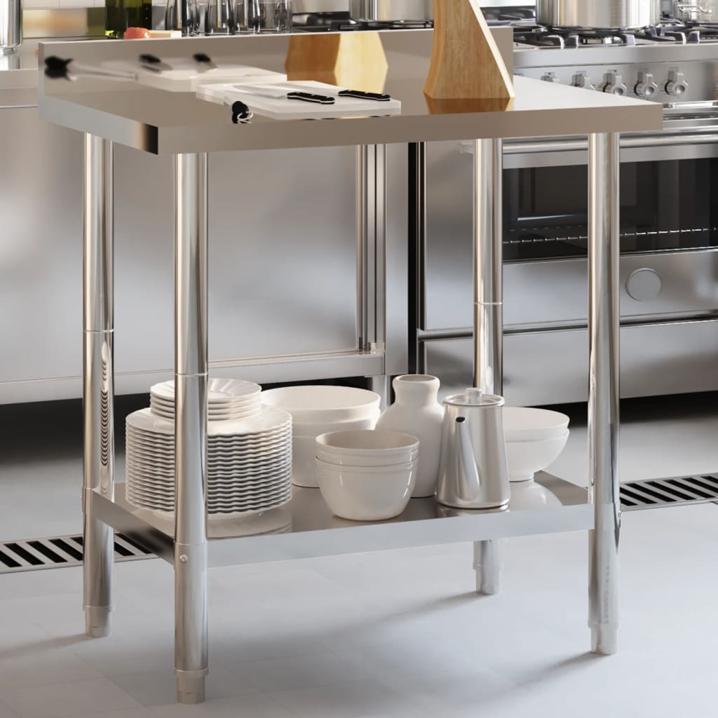 arbejdsbord til køkken m. stænkplade 82,5x55x93 rustfrit stål