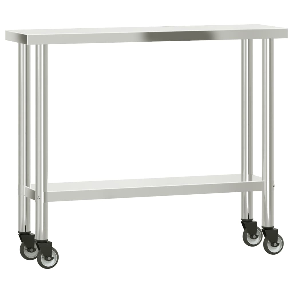 arbejdsbord med hjul til køkken 110x30x85 cm rustfrit stål
