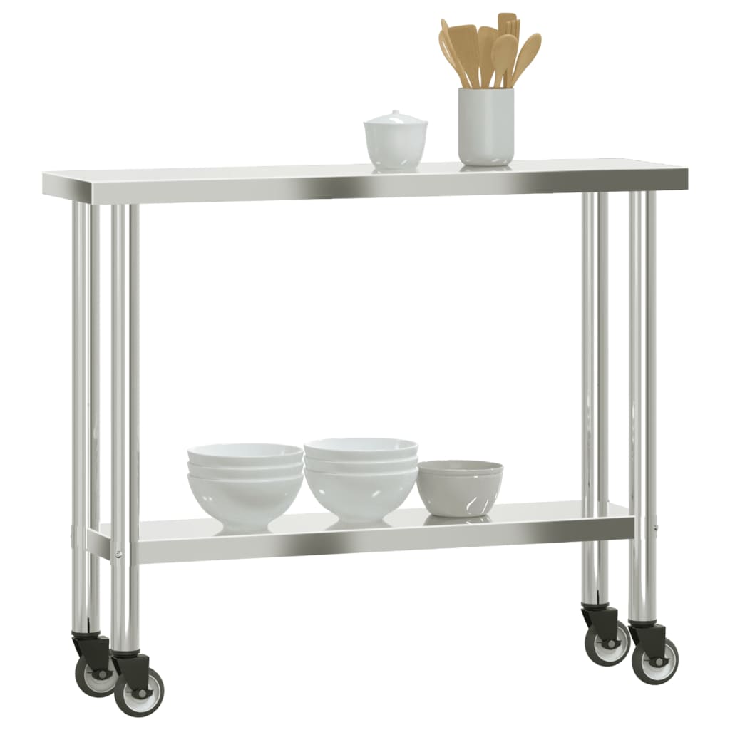 arbejdsbord med hjul til køkken 110x30x85 cm rustfrit stål