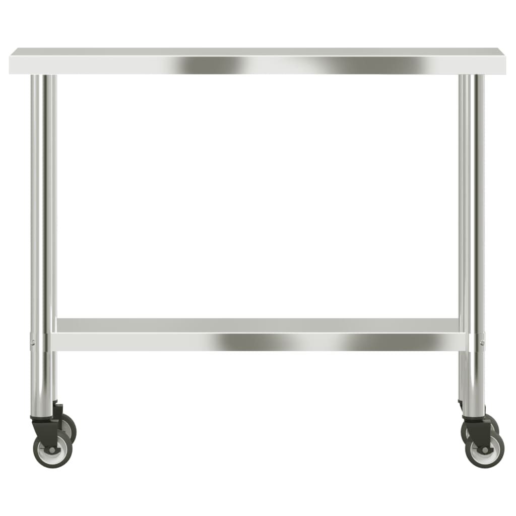 arbejdsbord med hjul til køkken 110x30x85 cm rustfrit stål