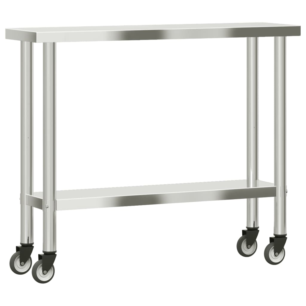 arbejdsbord med hjul til køkken 110x30x85 cm rustfrit stål