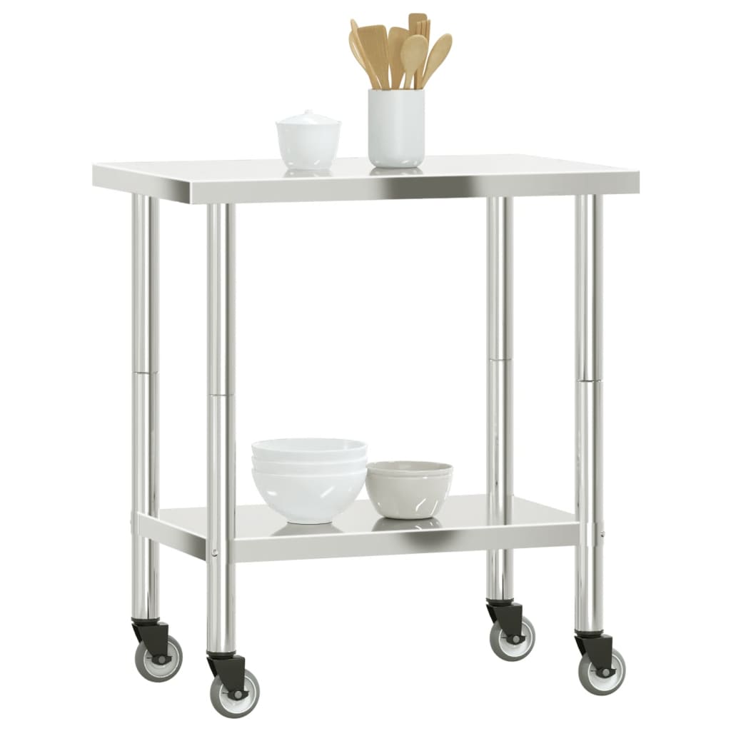 arbejdsbord med hjul til køkken 82,5x55x85 cm rustfrit stål