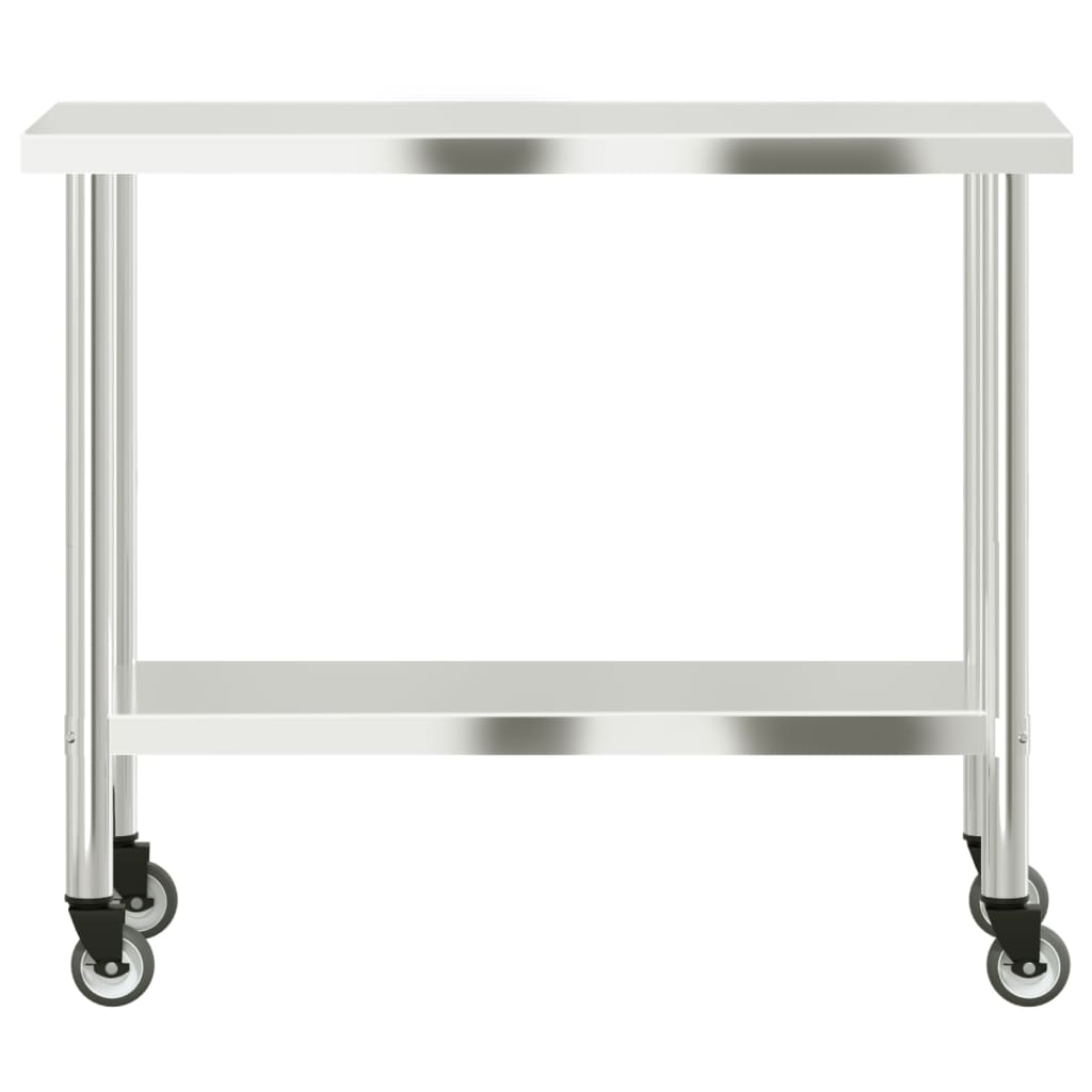 arbejdsbord med hjul til køkken 110x55x85 cm rustfrit stål