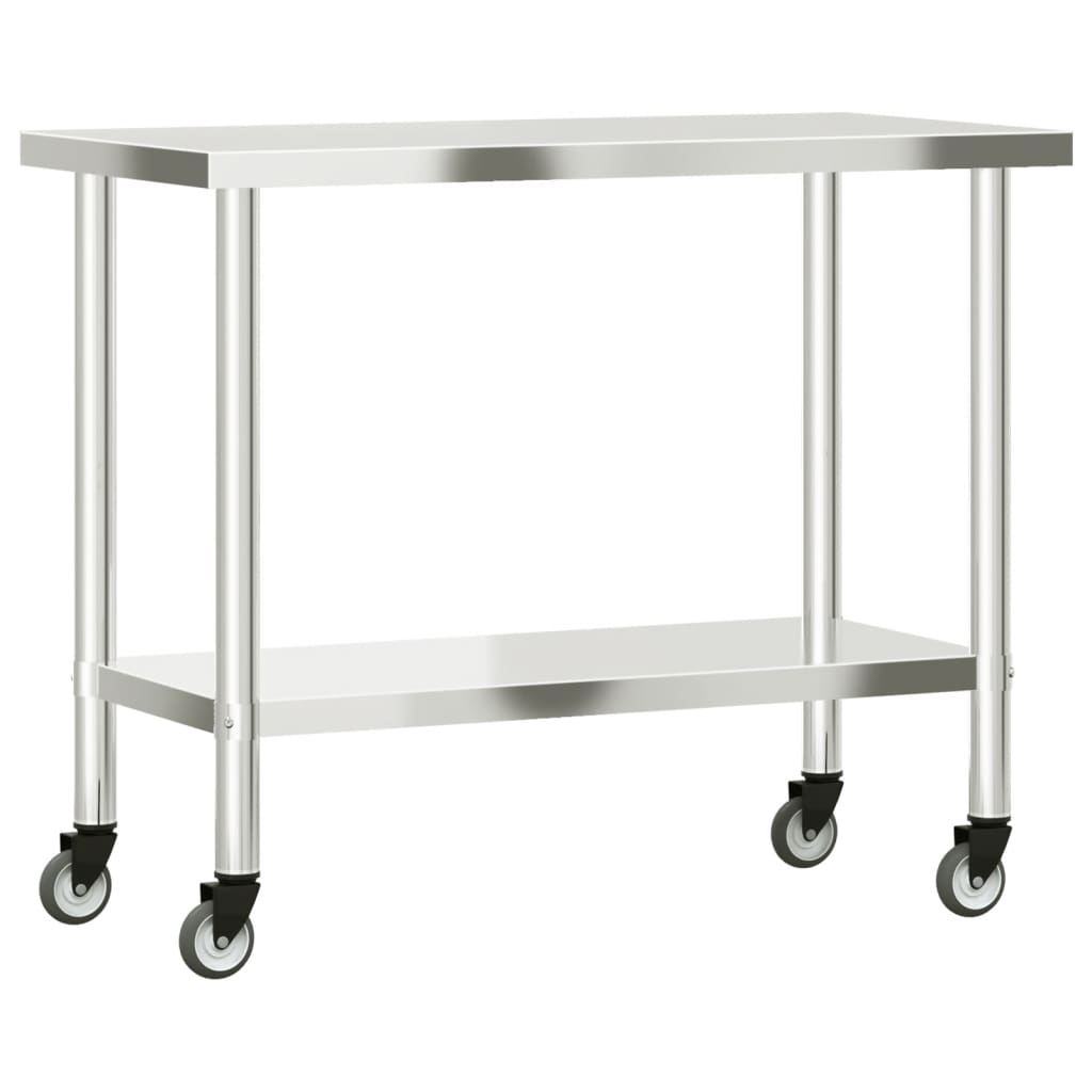 arbejdsbord med hjul til køkken 110x55x85 cm rustfrit stål